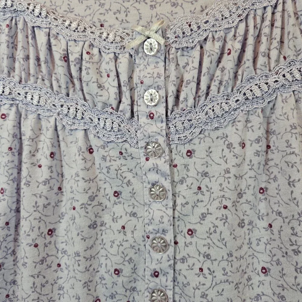 Croft & Barrow granny Nightgown Womens M  Lace Floral gather button jersey retro - Picture 8 of 13